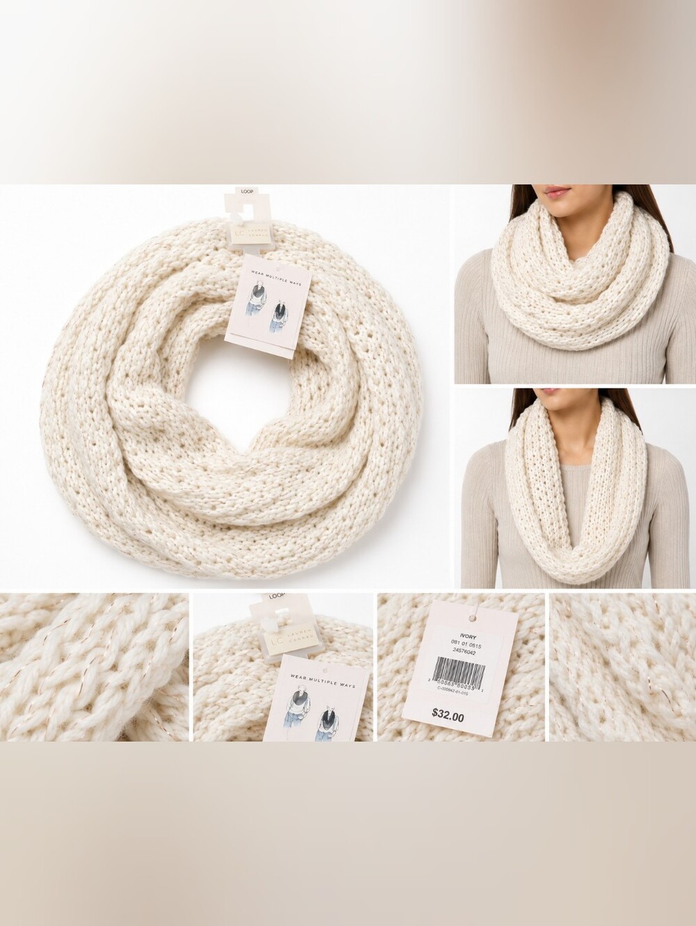 Lauren Conrad Ivory Knit Infinity Loop Scarf